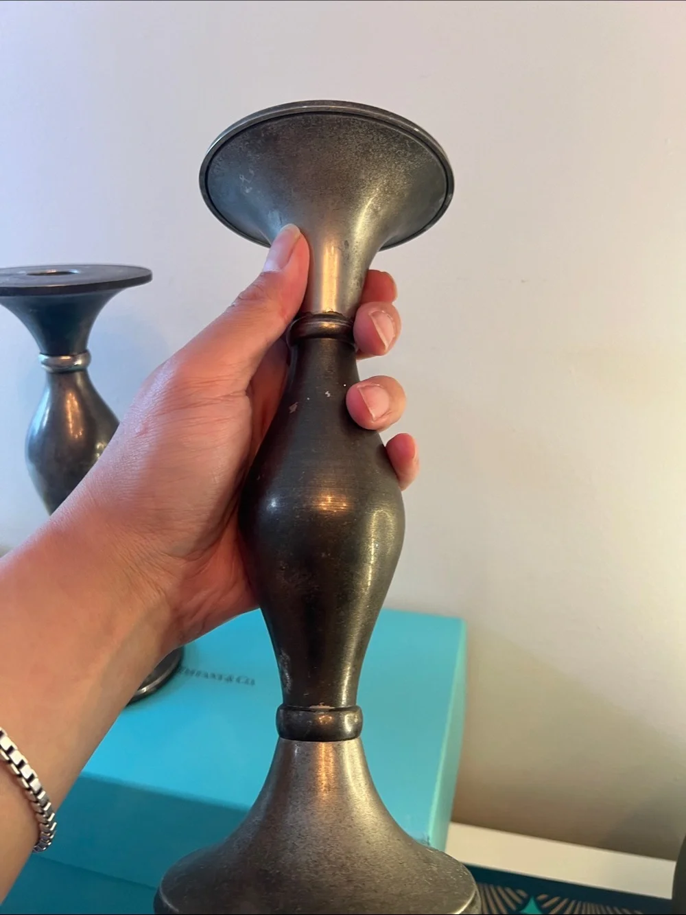 Metal Taper Candle Holders in Aged Silver-tone Metal - Set of 2
